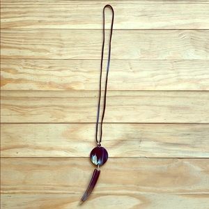 Horn Pendant Faux Suede Necklace